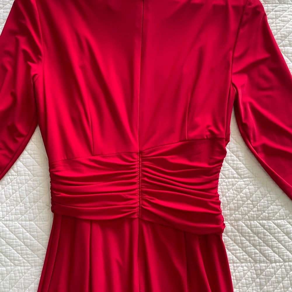Red Ruched Ruffle Sheath Dress - Picture 4 of 5